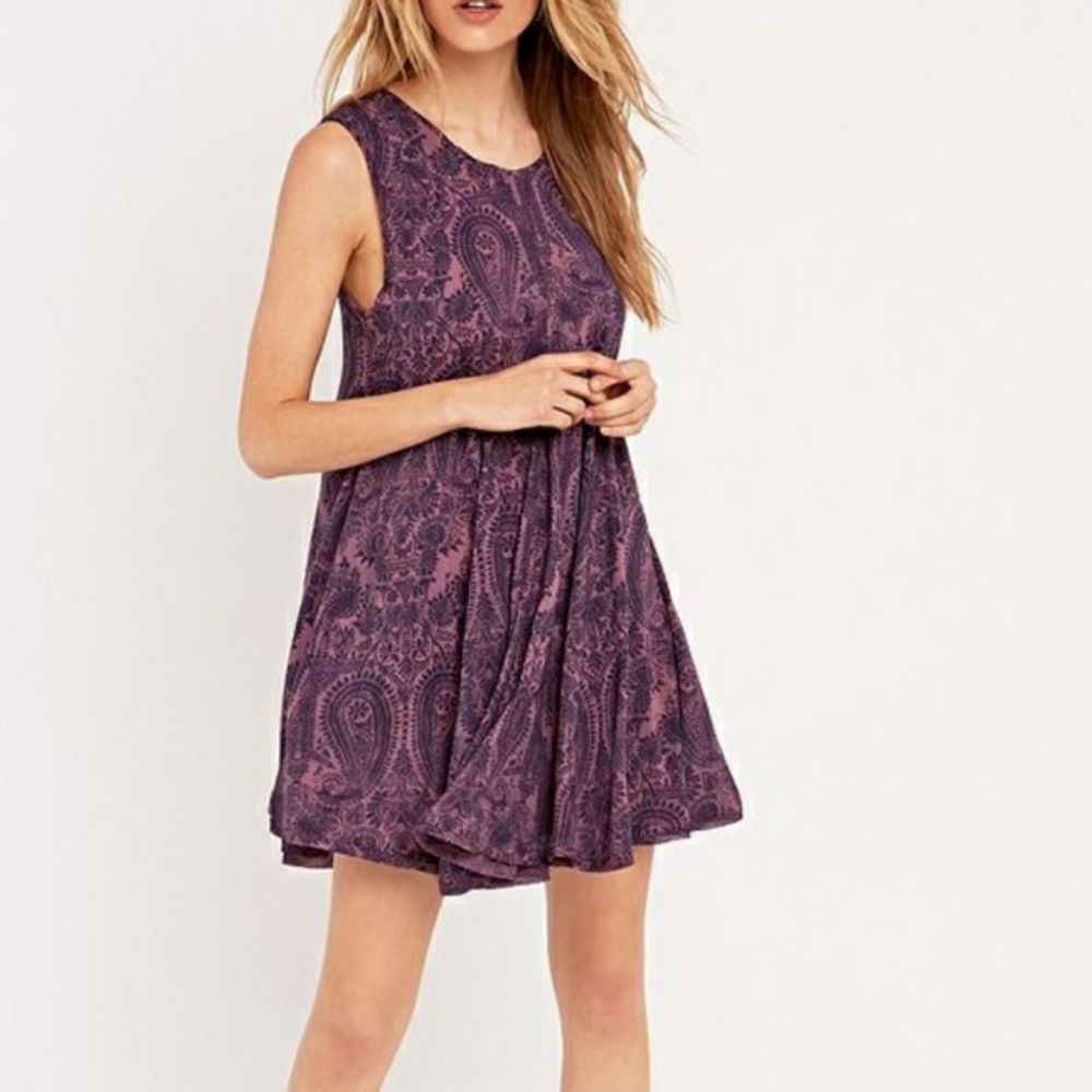 Ecote Small Purple Paisley Boho Soft Mini Dress